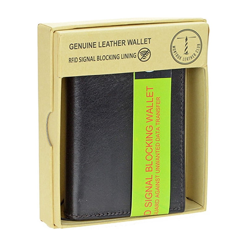 RFID Signal Blocking Leather Wallet Card Case - Large Capacity Men’s Slim Bi-Fold