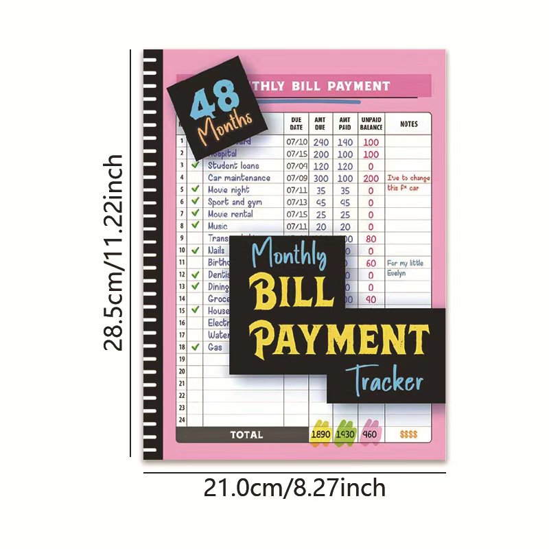 Monthly Bill Payment Tracker with Calendar & Debt Payoff Planner - 48 Months Expense Organizer