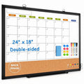 Magnetic Whiteboard Calendar & Cork Board Combo - 24x18, 36x24 Inches, Double-Sided Wall Mount