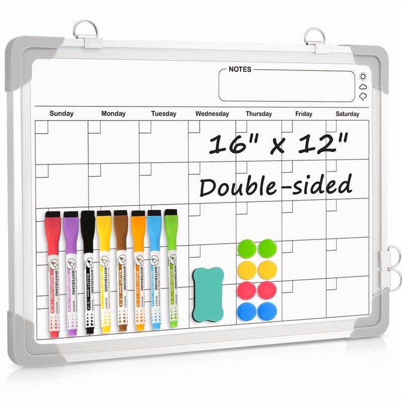 Magnetic Double-Sided Monthly Whiteboard Calendar 16x12 Wall Organizer
