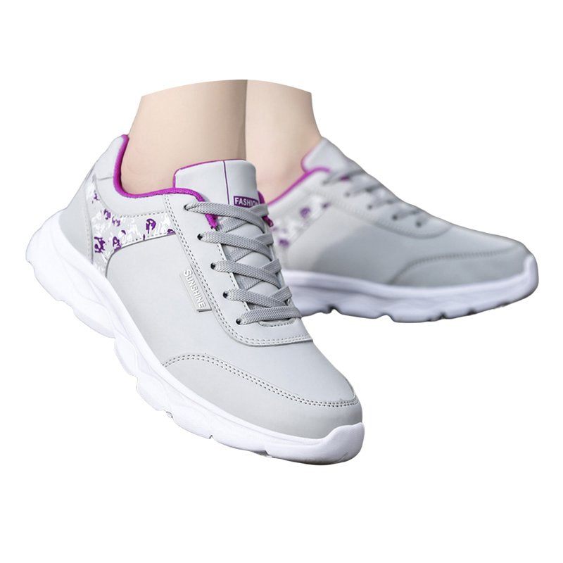 Women’s Lace-Up Leather Sneakers - Non-Slip Athletic Comfort Shoes