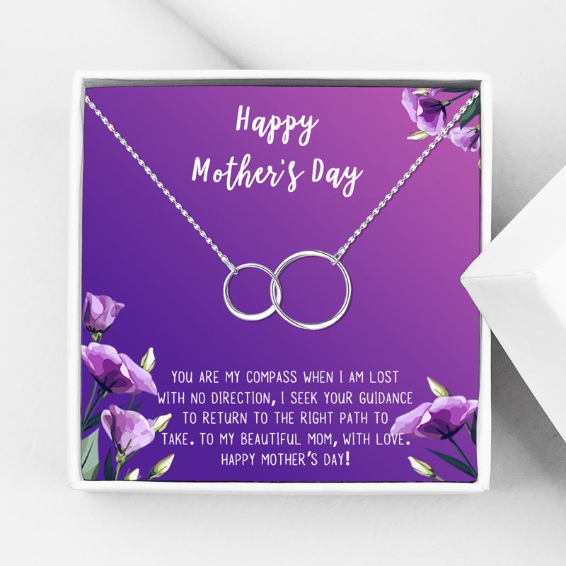 Mother's Day Gift Box Necklace for Mom - Stainless Steel Pendant with Card, Multiple Styles & Colors