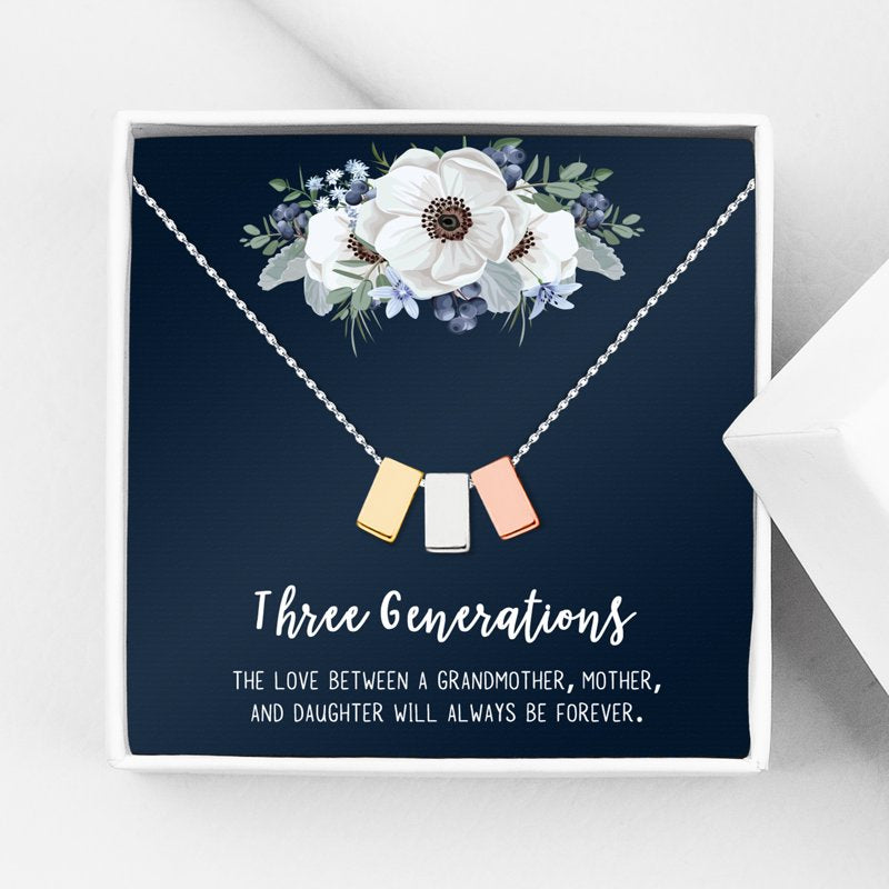 Mother's Day Gift Necklace and Card Set - Multi-Color Cube & Rings, Gift Box Included