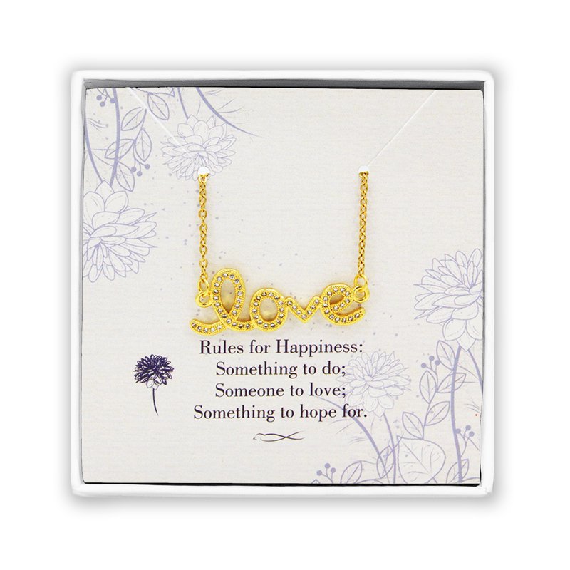 Gold Rhinestone Love Necklace for Women - Dainty Crystal Pendant, Stainless Steel, Gift Box