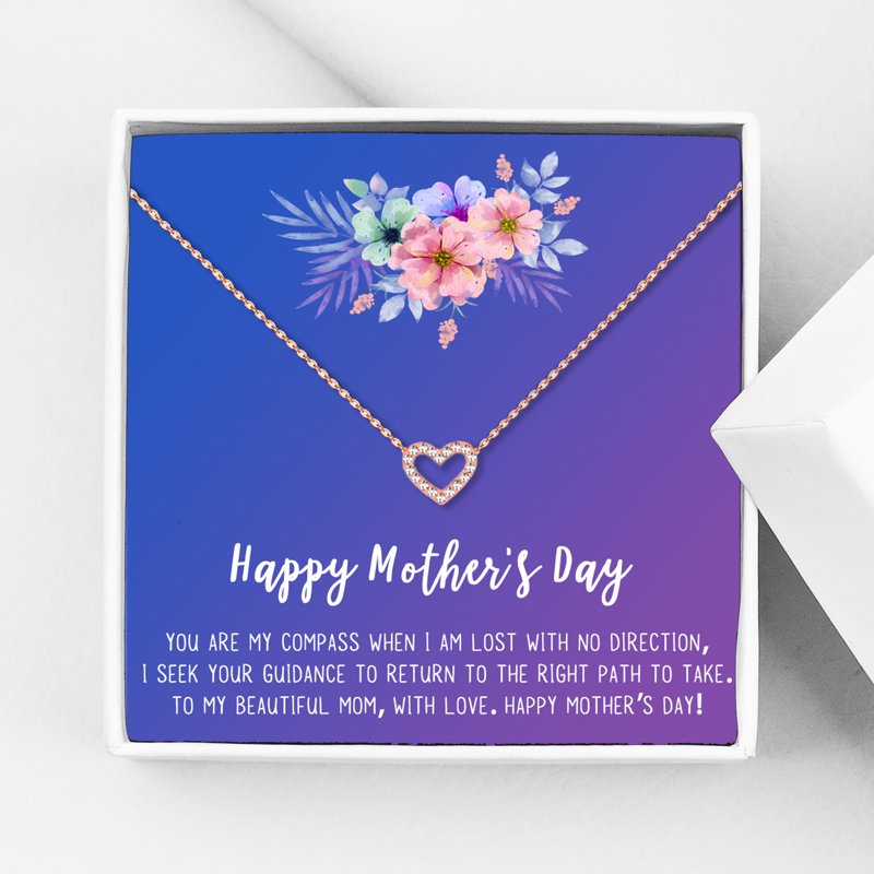 Mother's Day Heart Necklace with Gift Box - Stainless Steel, Gradient Colors