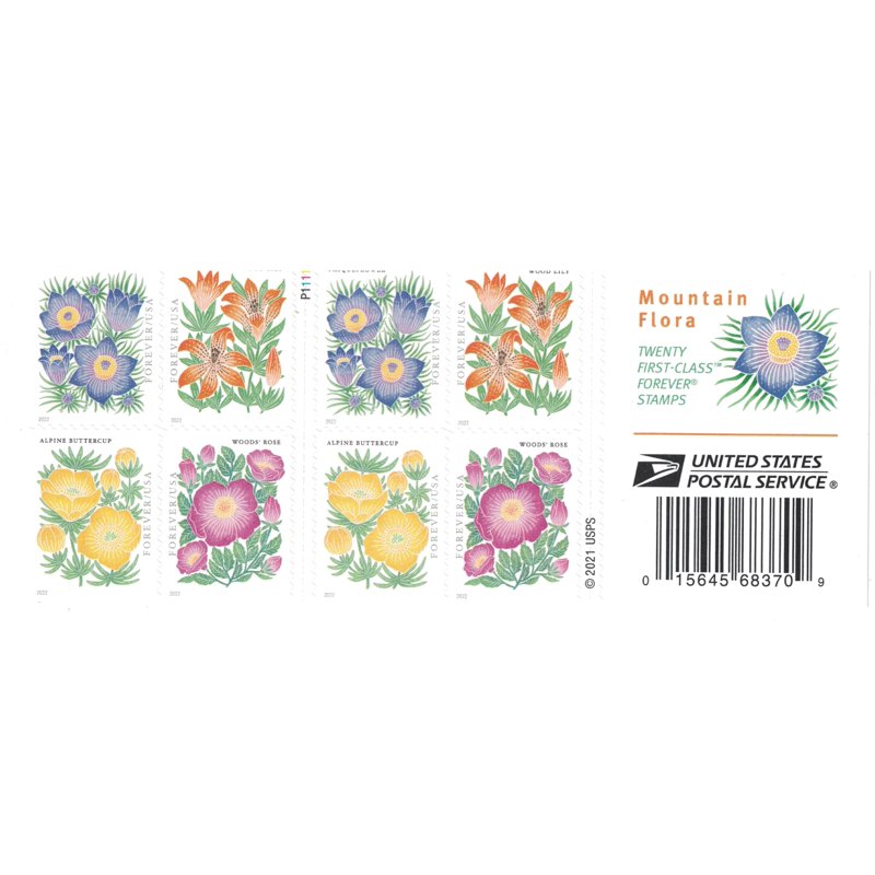 USPS Forever Postage Stamp Book of 20 Mountain Flora Flower Art First Class