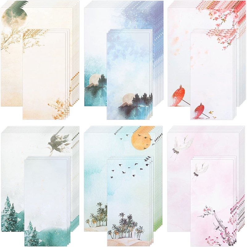 Stationery Set with 6 Beautiful Patterns, 30 Sheets & 18 Envelopes, 10x7.3 Inches
