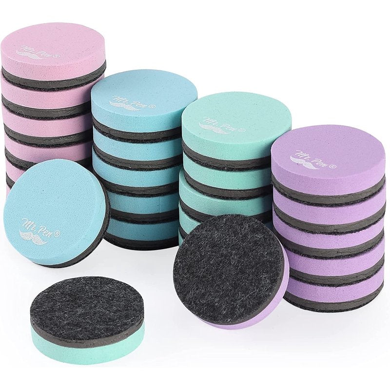 Mini Magnetic Dry Erase Whiteboard Erasers 24 Pack - Pastel Colors, Round