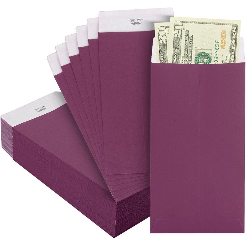 Purple Money Envelopes 100 Pack - Secure Cash & Gift Storage 6.5 x 3.5 Inches