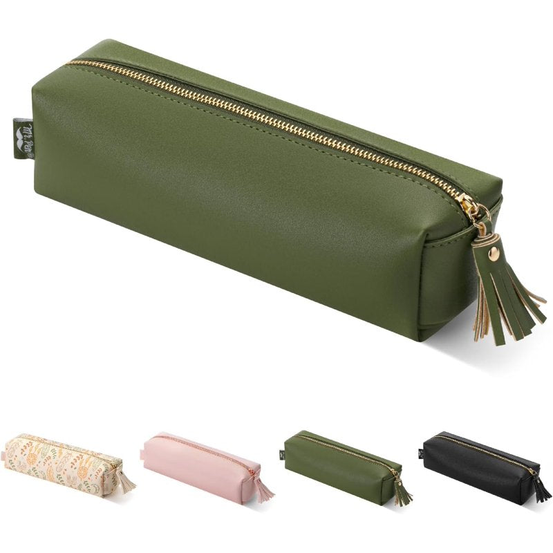 PU Leather Pencil Case with Zipper & Tassel - Small, Stylish Organizer for Pens & Accessories