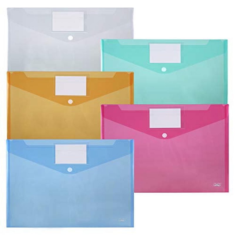 A4 Multicolor Plastic Envelope Set with Label Pockets - 10 Pack