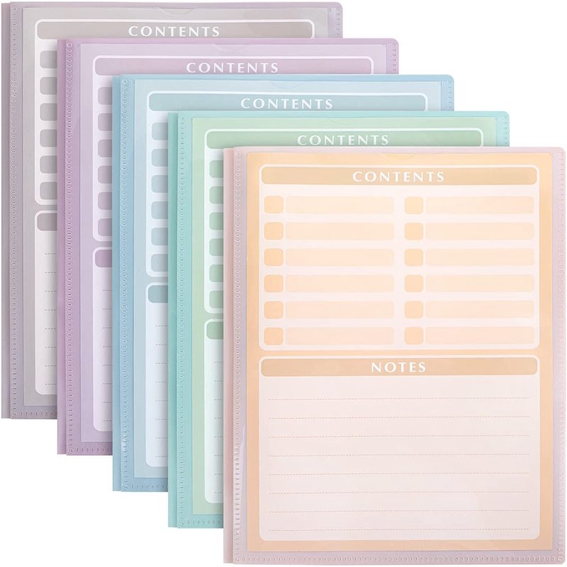Plastic Pocket Folders Set with Clear Front Pockets - 5 Assorted Colors, 11.4 x 9.3 Inches