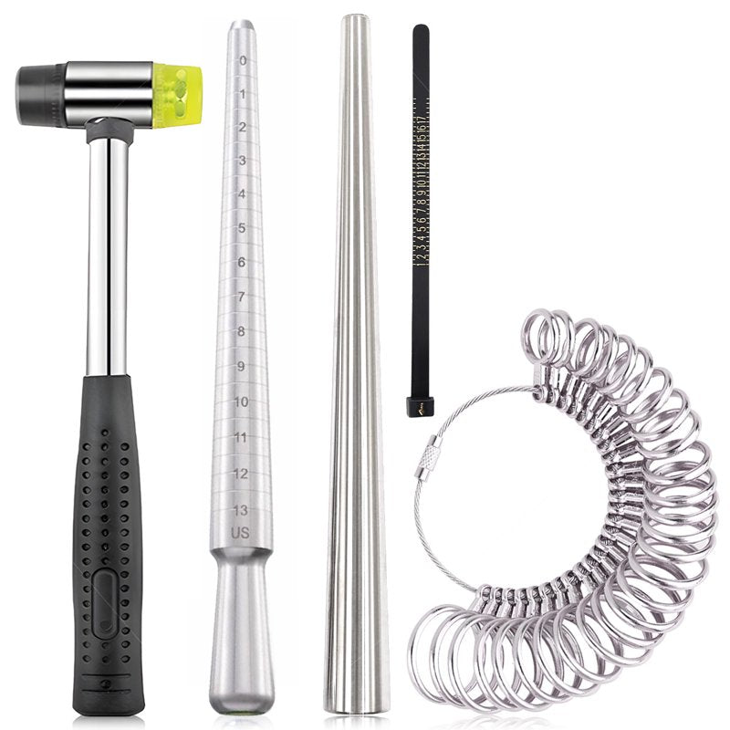 Jewelry Ring Sizing Tool Kit with Gauge Stick Hammer and Mandrel