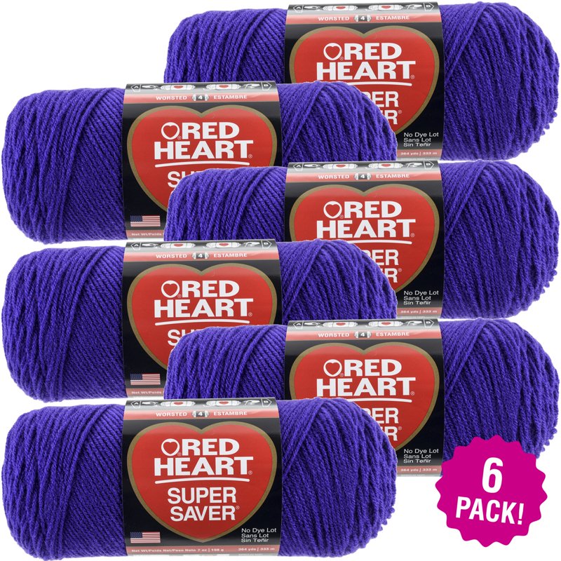Multipack of 6 Red Heart Super Saver Yarn - Amethyst Medium Weight Craft Yarn