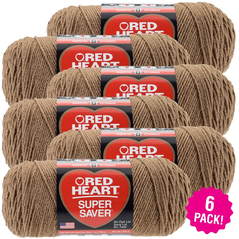 Multipack of 6 Red Heart Super Saver Yarn - Cafe Latte Acrylic Knit & Crochet