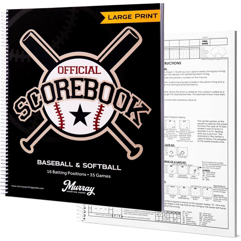 Baseball and Softball Scorebook Large Print - Spiral Bound for 35 Games