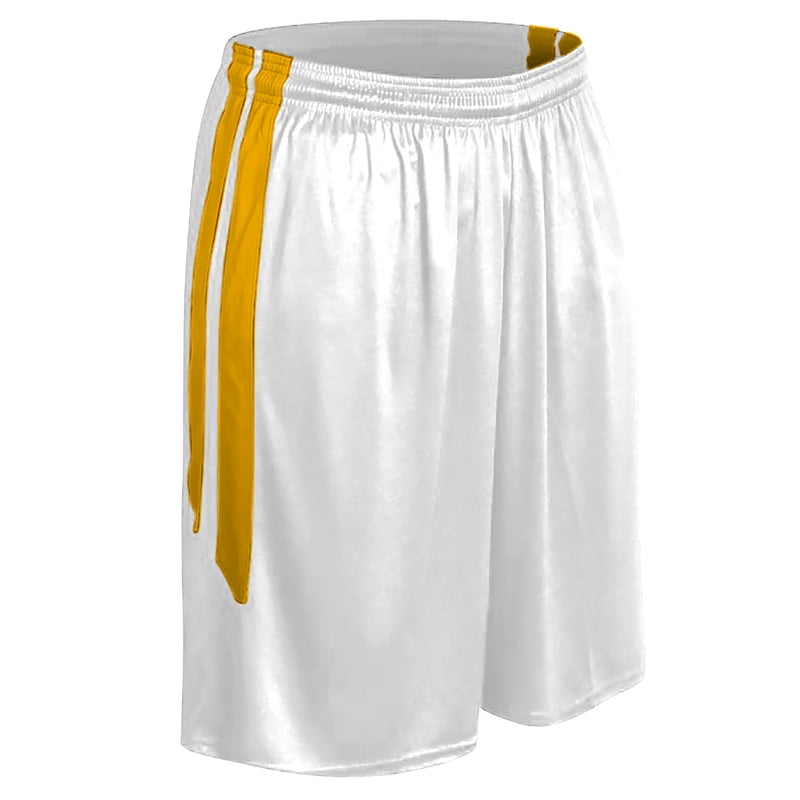 Men's 3XL Basketball Shorts - Muscle Fit, White with Gold Stripes, Athletic Performance