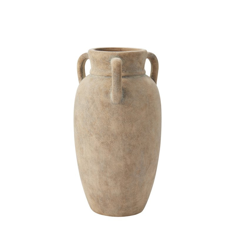 12-Inch Taupe Ceramic Vase with Handles - Farmhouse Decor Accent