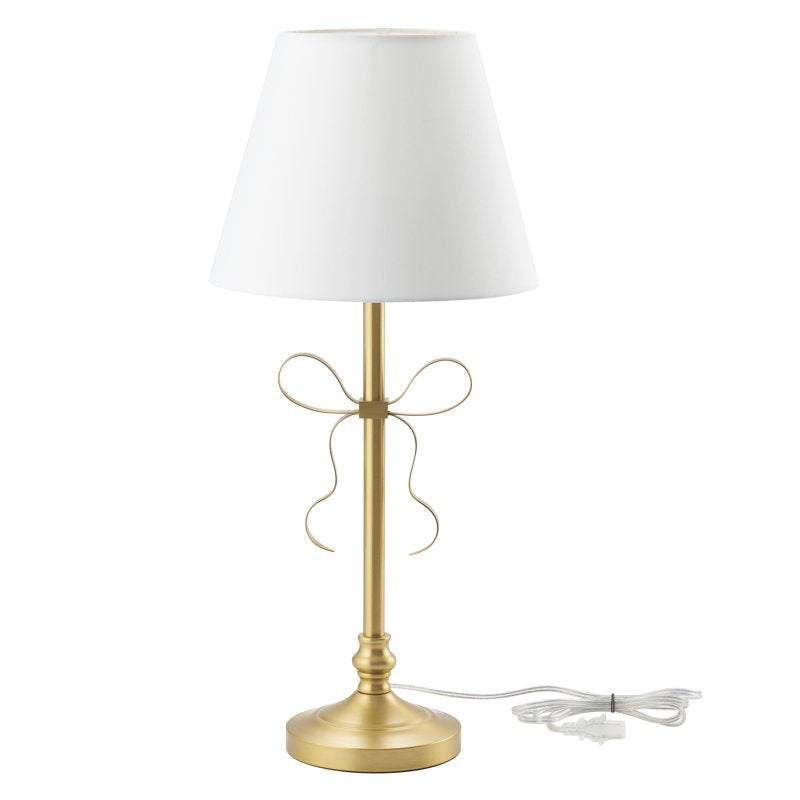 Gold Metal Bow Table Lamp with White Shade - 24 Inch Modern Farmhouse Decor