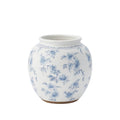 Farmhouse Blue Floral Ceramic Vase 8 Inch Round Indoor Decor