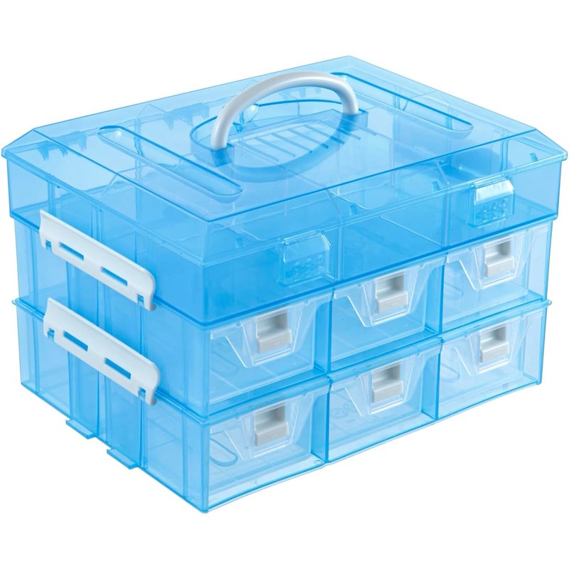 Sky Blue Craft Storage Organizer Case with 24 Adjustable Compartments & 6 Drawers