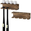Wall-Mounted Baseball Bat Rack with Ball Storage Shelf - Rustic Burnt Wood