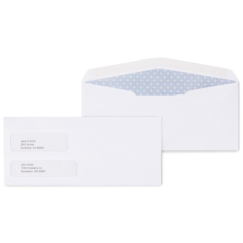 Security Double Window Envelope #10 Gummed Business Mailers 500 Pack