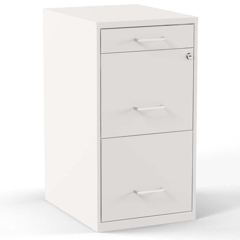 Locking 3-Drawer Vertical File Cabinet for Office Documents - White