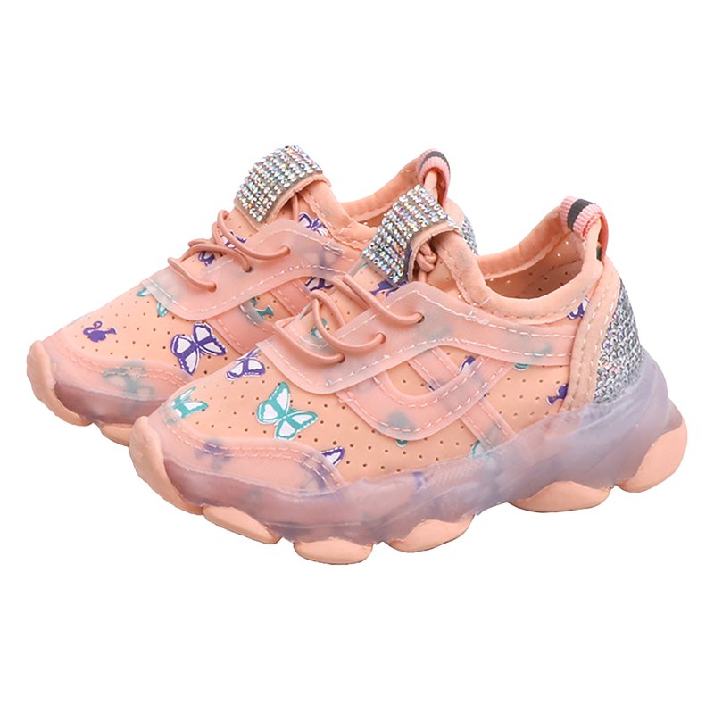 Kids Light-Up Breathable Canvas Sneakers with Butterfly Print, Size 6