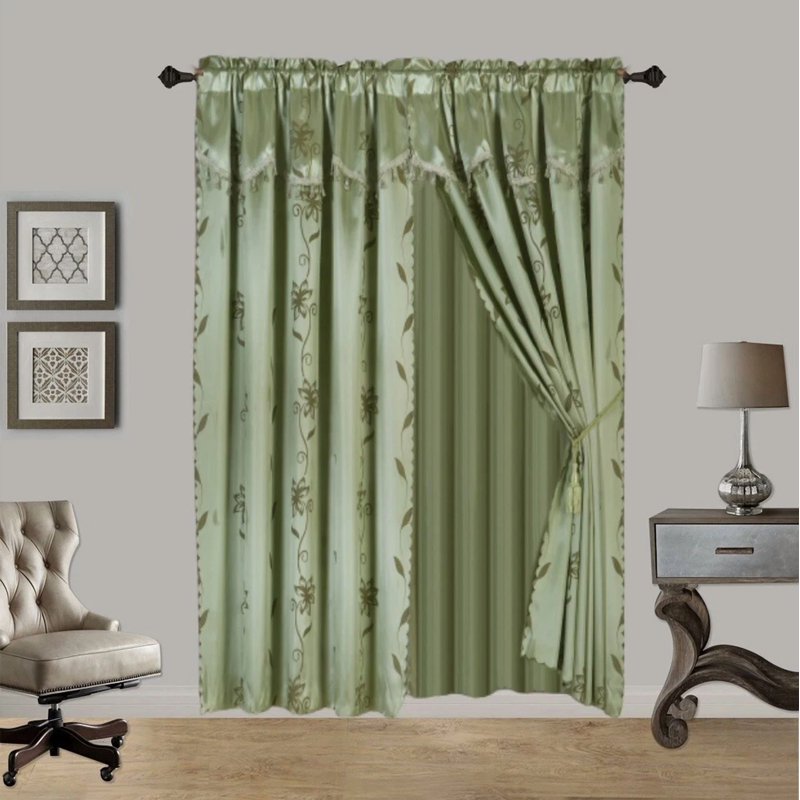 8-Piece Window Curtain Set with Valance & Tiebacks - Light Filtering Rod Pocket Drapes