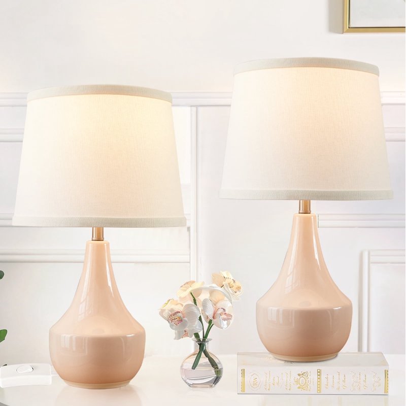 Set of 2 Modern Ceramic Table Lamps with Fabric Shades - Nightstand & Living Room Lighting