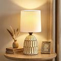Small Ceramic Table Lamp Set - Rustic Farmhouse Boho Bedside & End Table Lamps