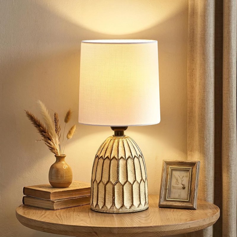 Small Ceramic Table Lamp Set - Rustic Farmhouse Boho Bedside & End Table Lamps