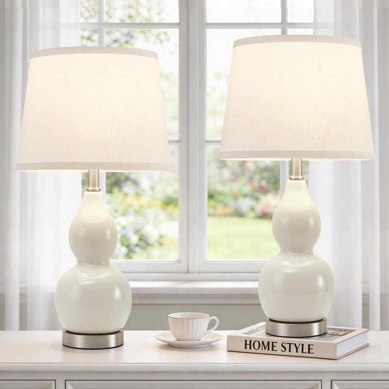 Set of 2 Adjustable Gourd Ceramic Table Lamps for Bedroom Living Room Nightstand
