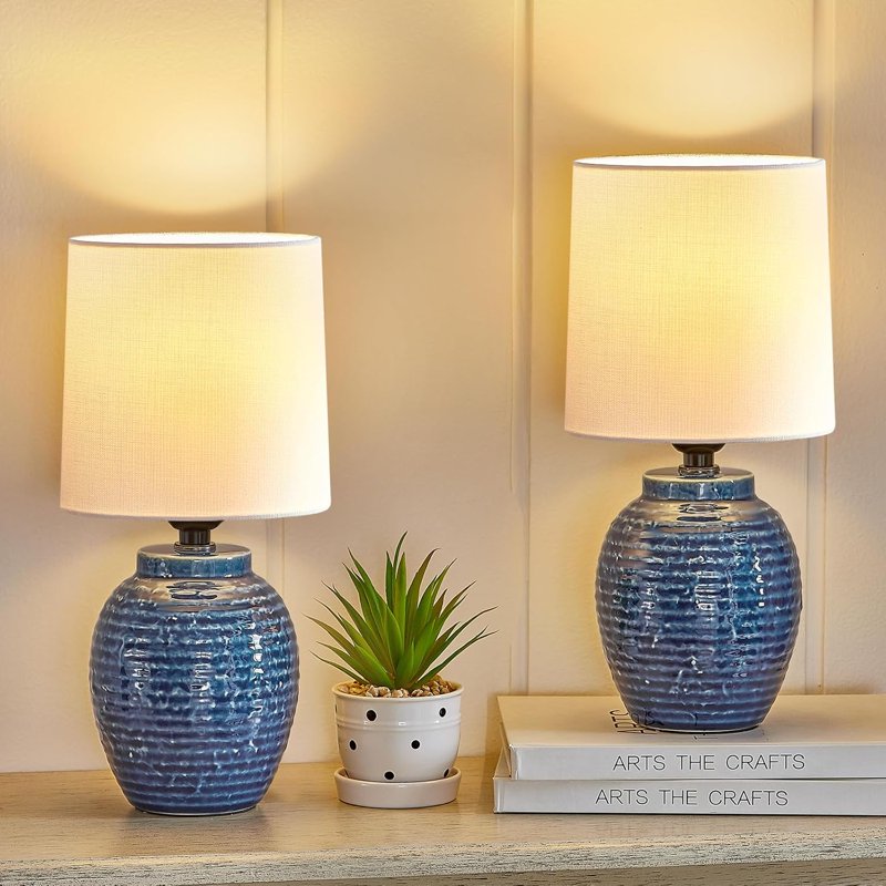Set of 2 Farmhouse Ceramic Table Lamps - Small Bedside & Office Decor