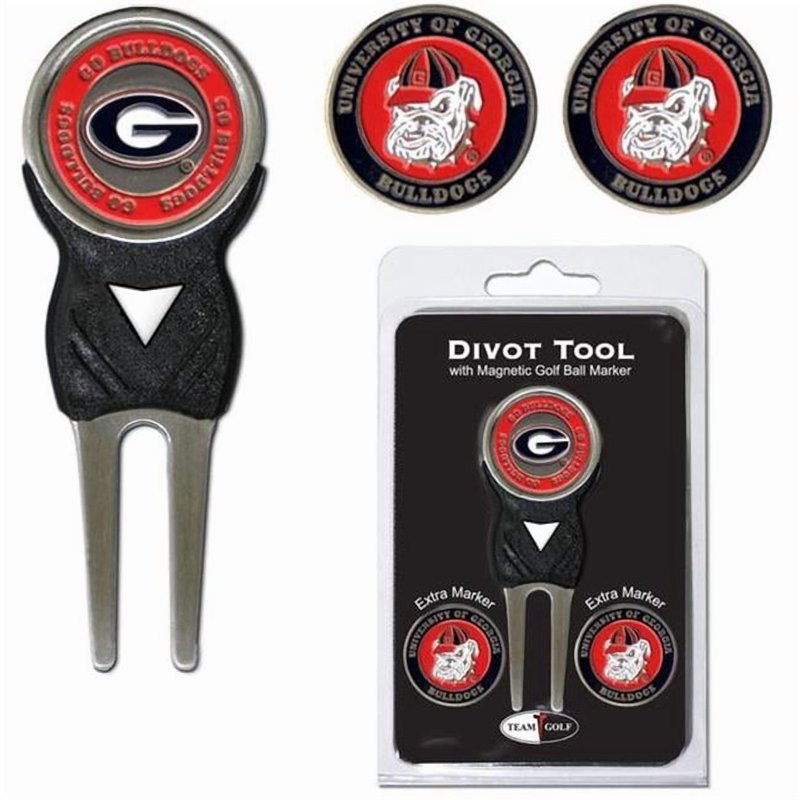 NCAA Georgia Bulldogs Divot Tool with 3 Magnetic Markers - Golf Accessories