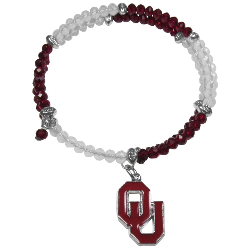 NCAA Oklahoma Sooners Crystal Bracelet with Team Logo & Football Beads