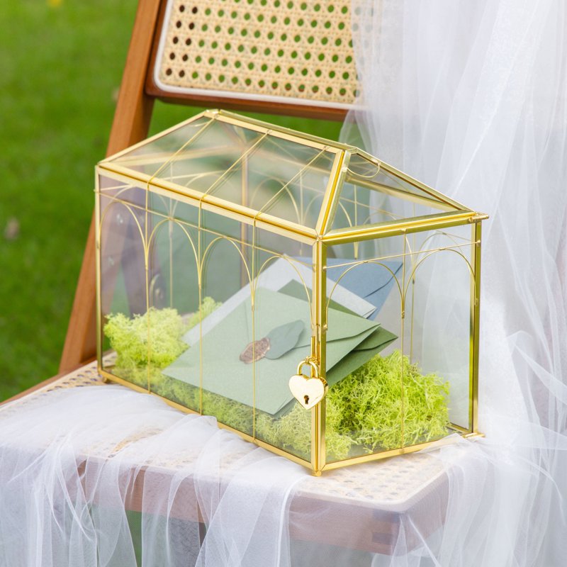 Glass Card Box with Lock and Slot for Weddings and Events - Gold, Silver, Black, Large or Small