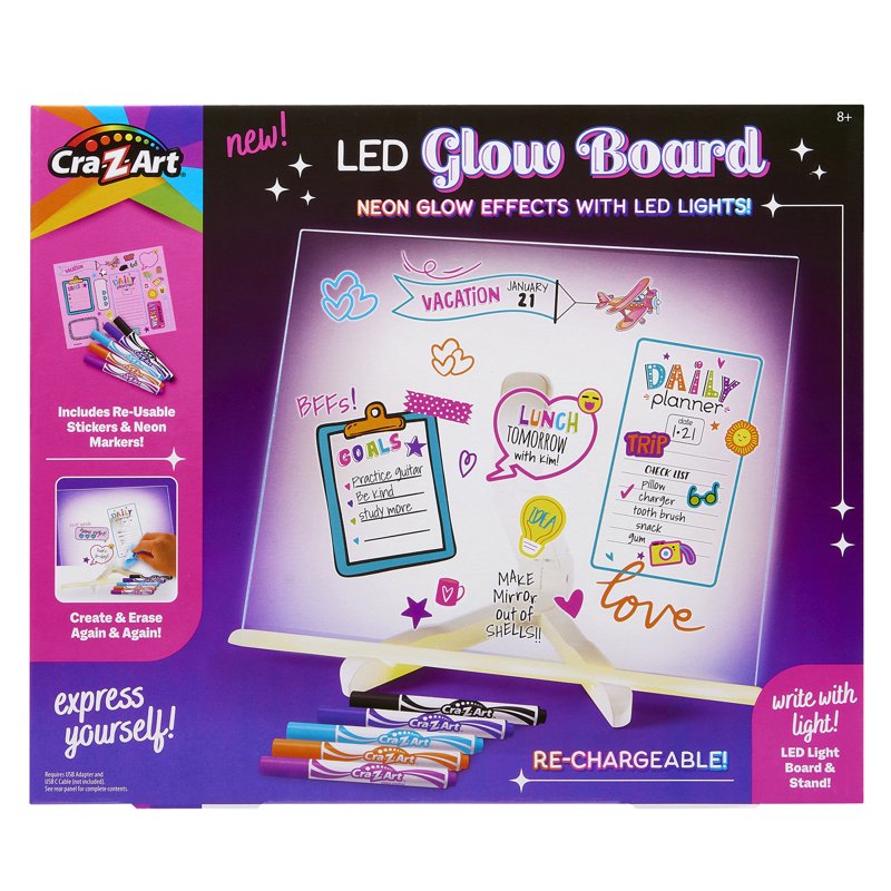 LED Neon Glow Note Board for Kids - Light-Up Dry Erase Board with Markers