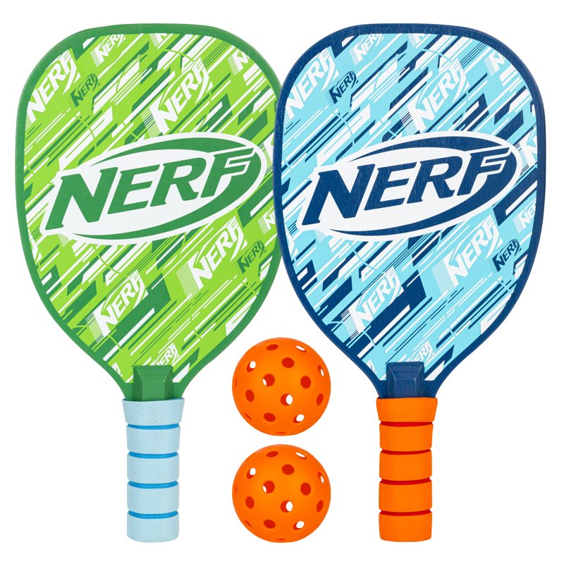 NERF 2-Player Pickleball Set - Blue & Green Paddles + 2 Outdoor Balls, Carry Bag Included