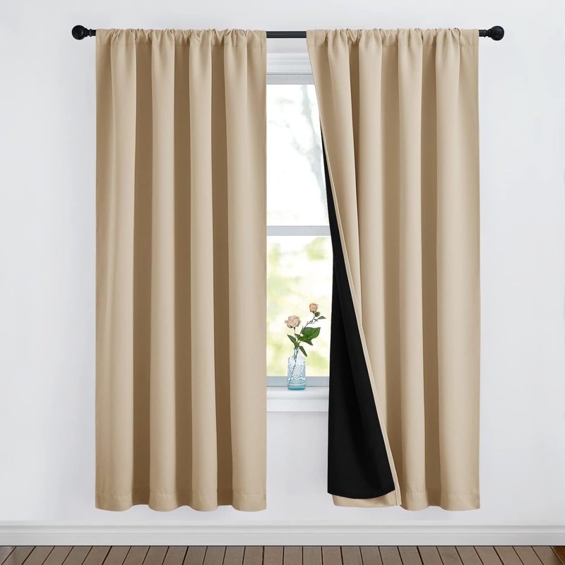 Blackout Curtain Panels 2-Layer Thermal Insulated Noise Reducing Drapes for Window Energy Efficiency