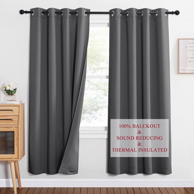 Blackout Thermal Insulated Curtain Panels Grommet 42x63 Greyish Green