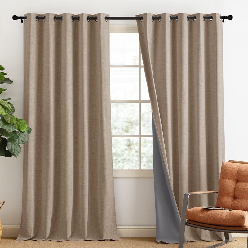 Blackout Faux Linen Curtains - Thermal Insulated, Noise Reducing Drapes for Living Room