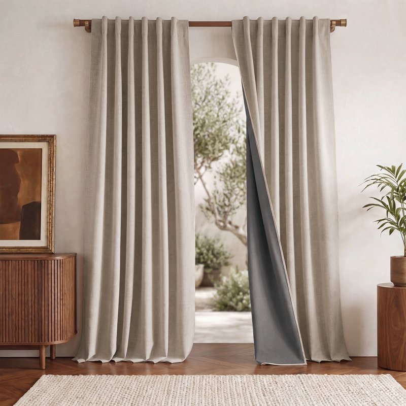 Blackout Linen Curtains - Natural 52x95 Inches, 2-Piece Set
