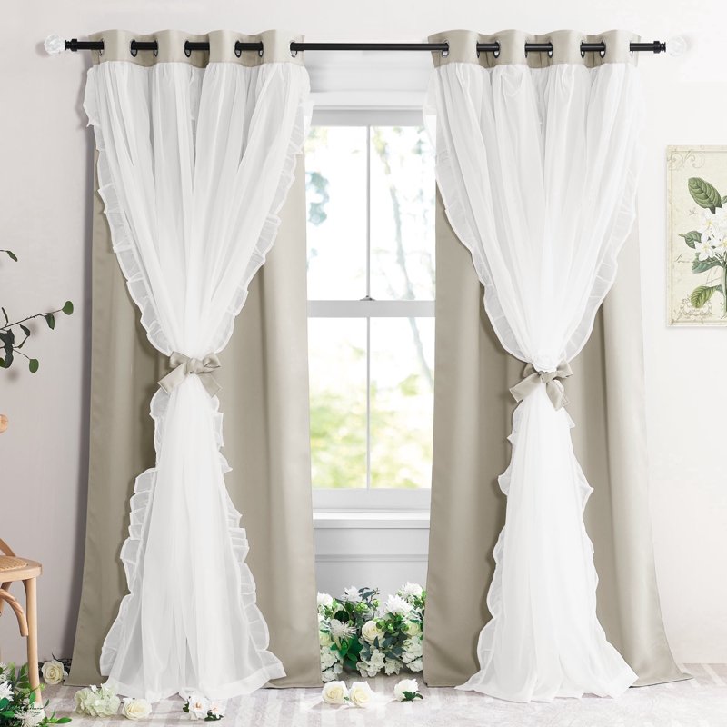 Double Layer Blackout Curtains for Living Room & Bedroom - Light Blocking, Privacy, Thermal Insulation, Set of 2