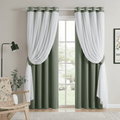 Blackout Double Layer Curtains with Sheer for Living Room Privacy, Room Darkening, 2 Panels