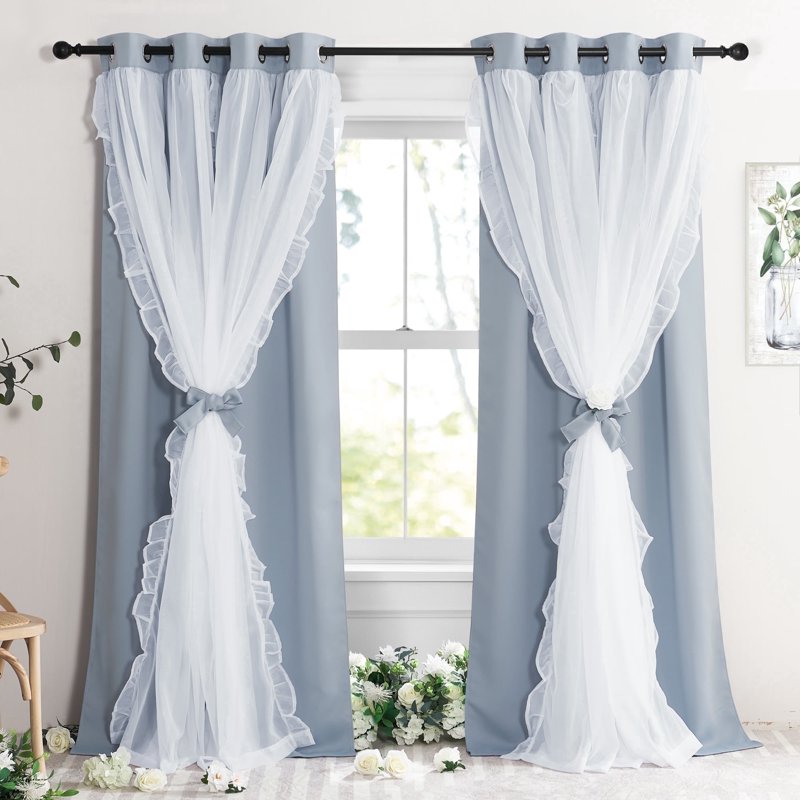 Double Layer Blackout Curtains for Living Room Noise Insulation - Set of 2