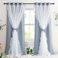Double Layer Blackout Curtains for Bedroom with Sheer Layer - Thermal Insulation Drapes Set of 2