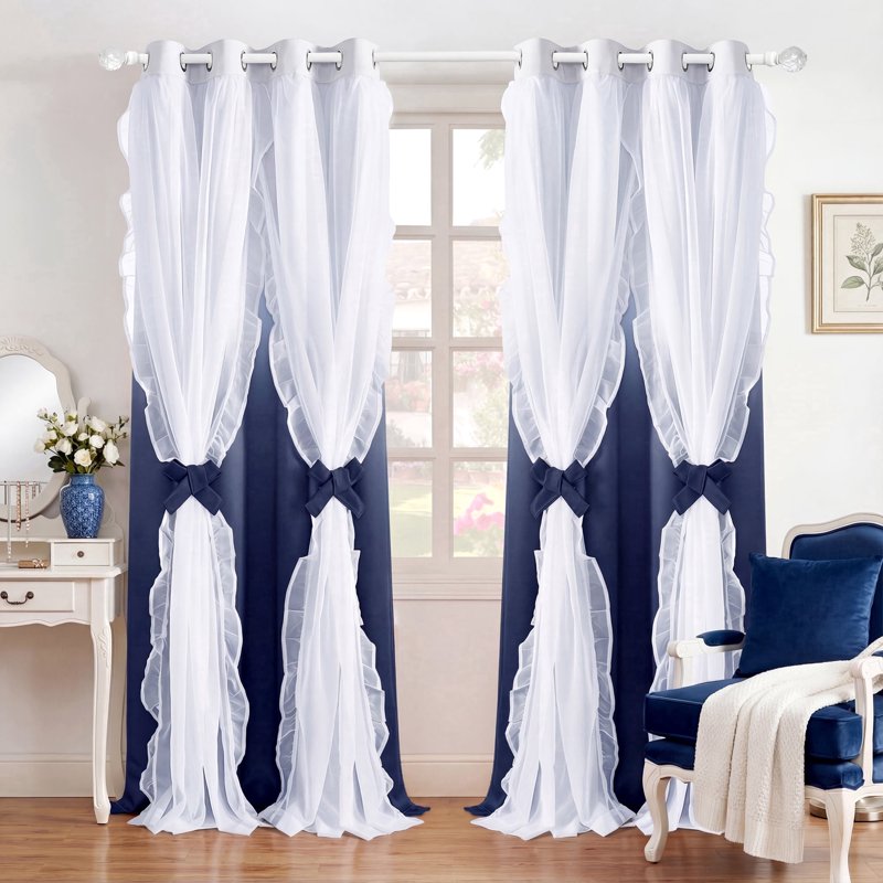 Double Layer Blackout & Sheer Window Curtains for Living Room - Thermal Insulated Grommet Drapes
