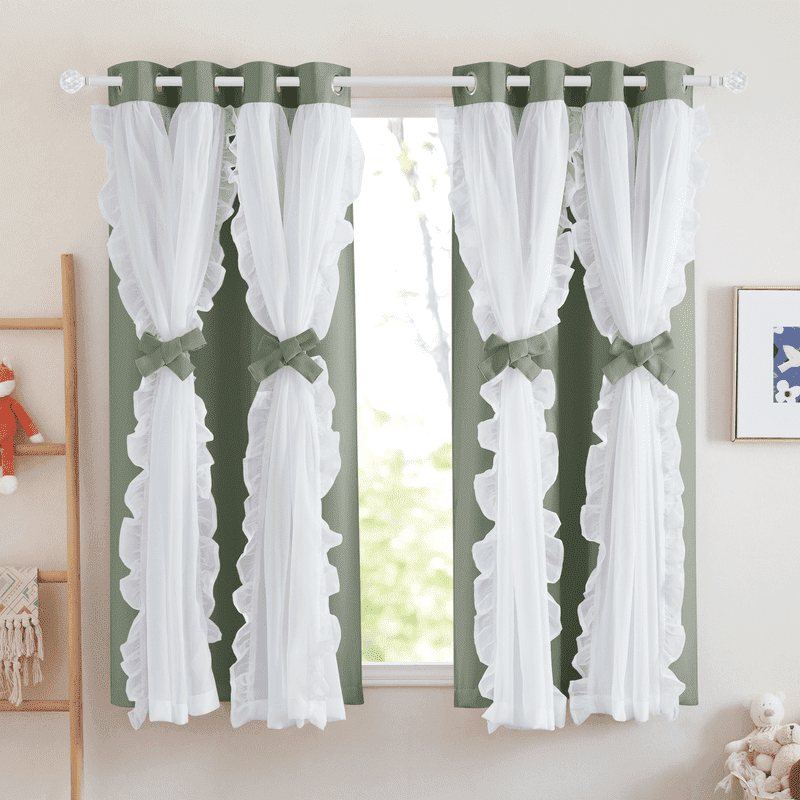 Double Layer Blackout Curtains for Bedroom Room Darkening Drapes Set of 2